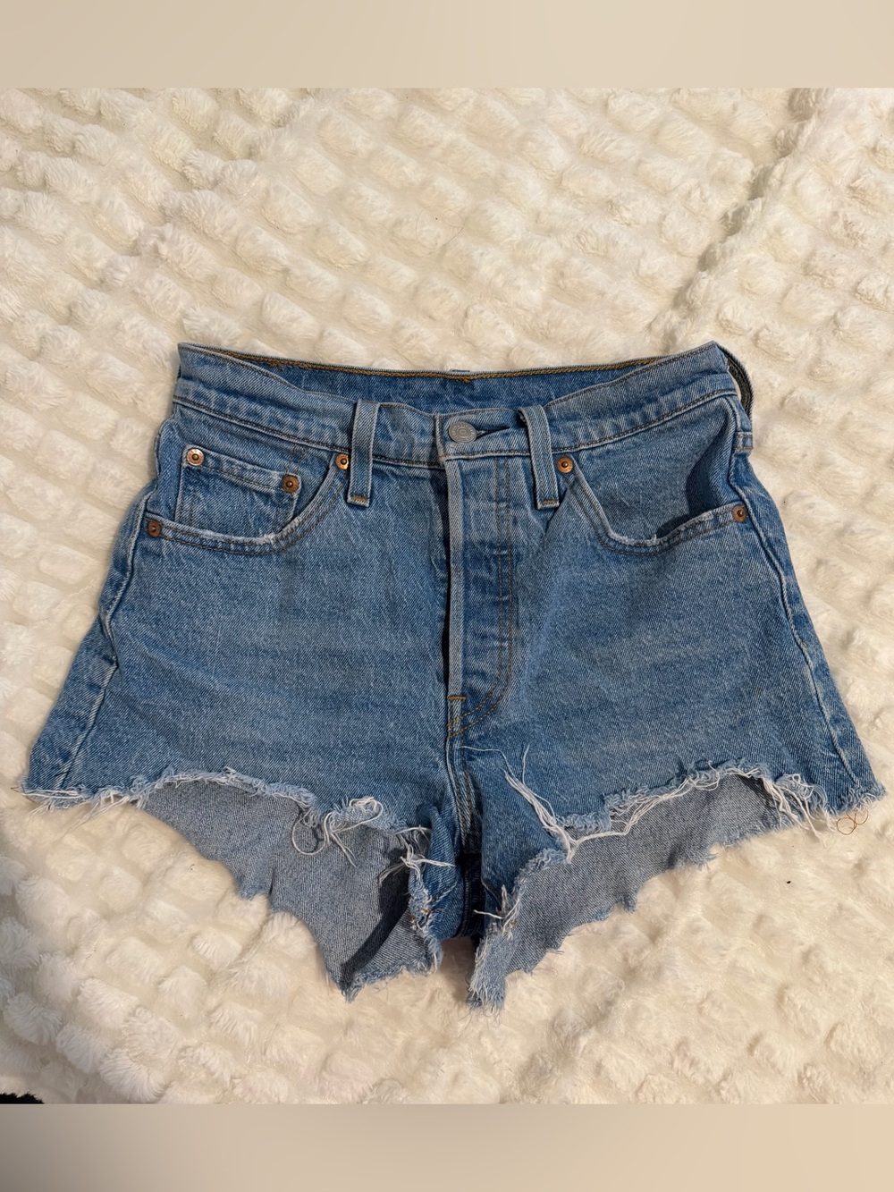 Levi's Distressed Blue High-Waist Cutoff Jean Shorts